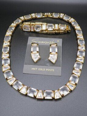 VTG SWAROVSKI Clear Crystal Parure Jewelry Set Gold Tone Choker Bracelet Earring